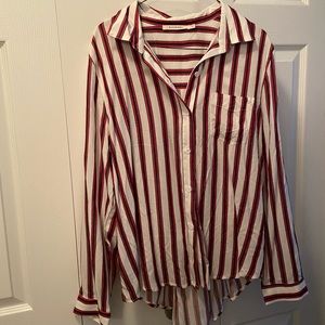 Black, Red, White Striped Button Up